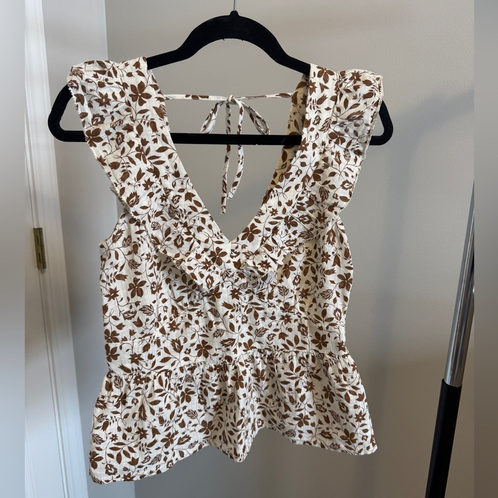 Peplum Flutter Sleeve Floral Top